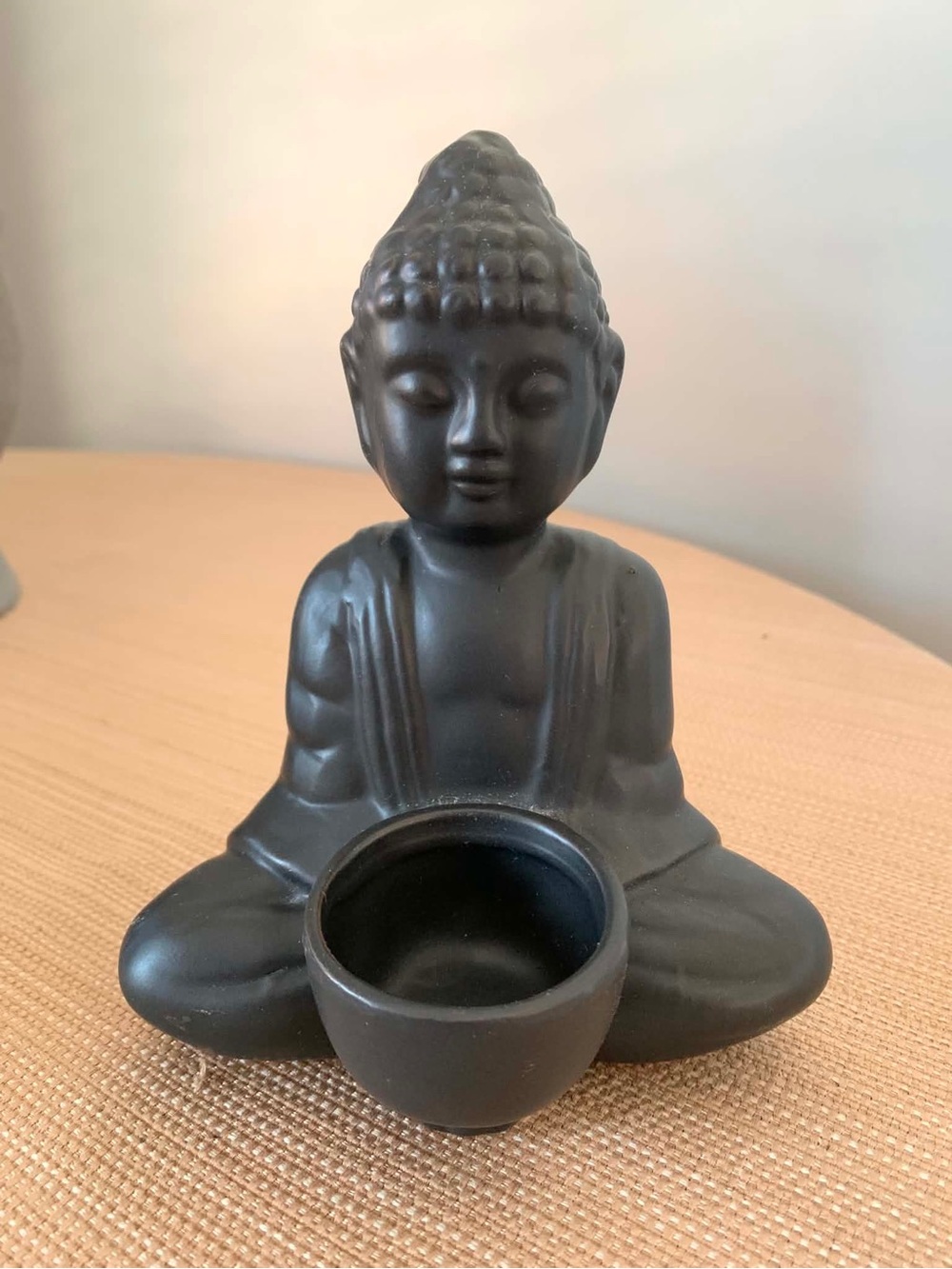 Black Sitting Buddha Statue Tea Light Candle Holder Meditation Zen Décor 6”